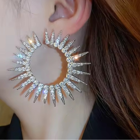 The Unbranded Brand Jewelry - Lux! Silver Spike Rhinestone Hoop Earring – 40mm Statement Sparkle Circle